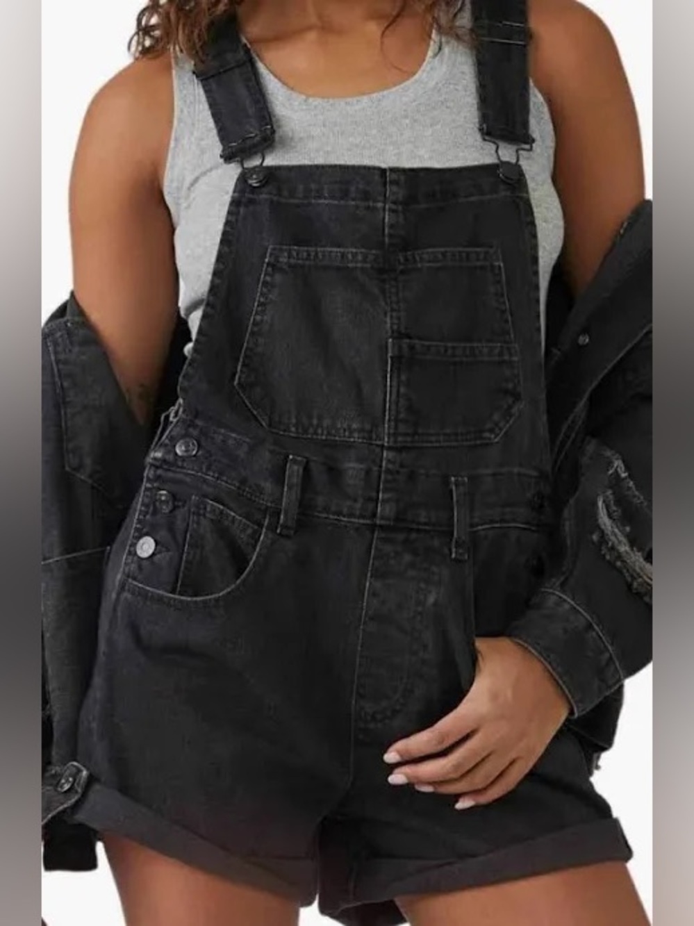 Free People Black Denim Overall Shorts